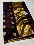 Swastika , Brown Chanderi Silk Saree with Golden Polka Dots -SHABI001RBR