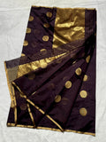 Swastika , Brown Chanderi Silk Saree with Golden Polka Dots -SHABI001RBR