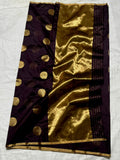 Swastika , Brown Chanderi Silk Saree with Golden Polka Dots -SHABI001RBR