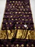 Swastika , Brown Chanderi Silk Saree with Golden Polka Dots -SHABI001RBR