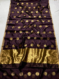 Swastika , Brown Chanderi Silk Saree with Golden Polka Dots -SHABI001RBR