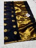 Radhika , Black Chanderi Silk Saree with Golden Polka Dots -SHABI001BPD