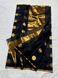 Radhika , Black Chanderi Silk Saree with Golden Polka Dots -SHABI001BPD