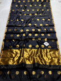 Radhika , Black Chanderi Silk Saree with Golden Polka Dots -SHABI001BPD