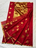 Shobhika , Red Chanderi Silk Saree with Golden Polka Dots -SHABI001RPD