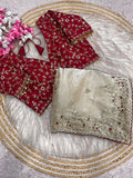 Vasuki , Glass silk saree with beautiful embroidery work touch up of sequins and unstitch silk blouse with work-SOC001WM