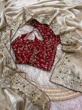 Vasuki , Glass silk saree with beautiful embroidery work touch up of sequins and unstitch silk blouse with work-SOC001WM