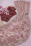 Palki , Glass silk saree with beautiful embroidery work touch up of sequins and unstitch silk blouse with work-SOC001PM