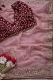 Palki , Glass silk saree with beautiful embroidery work touch up of sequins and unstitch silk blouse with work-SOC001PM