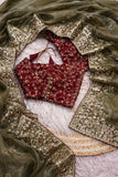 Tulsi , Glass silk saree with beautiful embroidery work touch up of sequins and unstitch silk blouse with work-SOC001GM