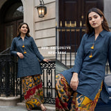 Premium  Pure Soft Muslin Silk Coord Set, collared shirt with tassels and kalamkari bottom Plazzo-DP001KPL