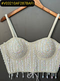 Ready to wear New White Beautiful Pearl Moti Spaghetti Blouse for women -DF001WB