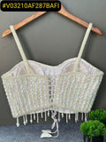 Ready to wear New White Beautiful Pearl Moti Spaghetti Blouse for women -DF001WB