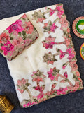 Chandni , Pure georgette saree with all over motifs and applique work  cutwork border and sequins  work-SATYA001GS