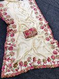 Chandni , Pure georgette saree with all over motifs and applique work  cutwork border and sequins  work-SATYA001GS