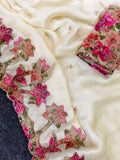 Chandni , Pure georgette saree with all over motifs and applique work  cutwork border and sequins  work-SATYA001GS