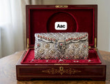 Original brass antique  silver  red meena kundan and glass kundan asthetic silver tone clutch bag-MUSK001SC