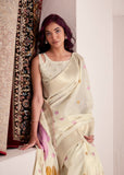 Cream  Shade  Soft Linen Saree with Big Jaquard  Pallu for women -MADHU001CS