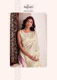 Cream  Shade  Soft Linen Saree with Big Jaquard  Pallu for women -MADHU001CS