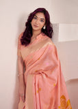 Peach  Shade  Soft Linen Saree with Big Jaquard  Pallu for women -MADHU001PH