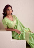 Pista Green Shade  Soft Linen Saree with Big Jaquard  Pallu for women -MADHU001PGS