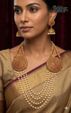 Hashmika , elegant Antique Gold Finish Kemp Necklace Set for women -LUCKY001LNS