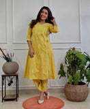 Yellow  Festival season Special  most comfortable and beautiful Cotton Angrakha Kurti pants-FASH001KSD