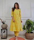 Yellow  Festival season Special  most comfortable and beautiful Cotton Angrakha Kurti pants-FASH001KSD