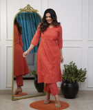 Brick Red  Festival season Special  beautiful Cotton Angrakha Kurti pants-FASH001KSE