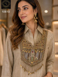 Exclusive Designer Premium Champagne Gold Shade Crush Silk Cord Set for women -GARI001CSCS