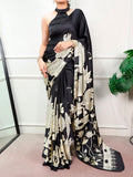 Black Kalamkari print satin silk saree for women -MISS001SSC