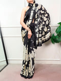 Black Kalamkari print satin silk saree for women -MISS001SSC