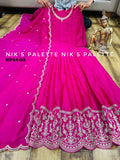 Premium Pink Vichitra silk Anarkali Gown with Swarovski and dupatta detailed &nbsp;with zari sequins&nbsp; work -RIMP001PK