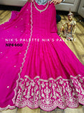 Premium Pink Vichitra silk Anarkali Gown with Swarovski and dupatta detailed &nbsp;with zari sequins&nbsp; work -RIMP001PK