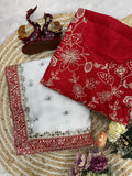 Dimple , Celebrity style designer White and Red Fancy saree collection for women -SLC001RWS