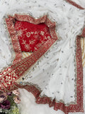 Dimple , Celebrity style designer White and Red Fancy saree collection for women -SLC001RWS