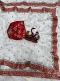 Dimple , Celebrity style designer White and Red Fancy saree collection for women -SLC001RWS