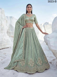 Pastel Green Twilight Bloom Intricate Handwork Designed Scalloped Lehenga Choli with Dupatta - SSS001PG
