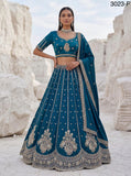 Blue Shade Twilight Bloom Intricate Handwork Designed Scalloped Lehenga Choli with Dupatta - SSS001BL