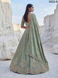 Pastel Green Twilight Bloom Intricate Handwork Designed Scalloped Lehenga Choli with Dupatta - SSS001PG