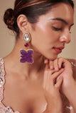 Raveena , Violet Carved Designer stone Dangling Earrings for women -SONAM001DB