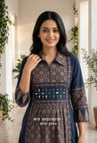 Premium Cotton Collared Dress /Kurti With Ajrak and original mirror work-DP001AJBK