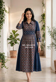 Premium Cotton Collared Dress /Kurti With Ajrak and original mirror work-DP001AJBK