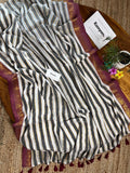 Sindoora , Elegant Black and white Stripes Mul Cotton Saree with Blouse Piece for women -SANTI001BW
