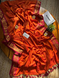 Raagini , Elegant Orange Shade  Mul Cotton Saree with Blouse Piece for women -SANTI001O