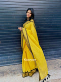 Renjini , Elegant Yellow Shade Mul Cotton Saree with Blouse Piece for women -SANTI001YS