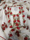 Rose Beauty , Pure Mal Chanderi With Red Rose Resham Work on Neck and Laces on Ghera -AFREE001RW