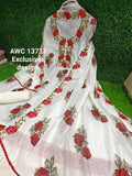 Rose Beauty , Pure Mal Chanderi With Red Rose Resham Work on Neck and Laces on Ghera -AFREE001RW