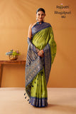 Parrot Green Shade Modal Fancy Cotton Saree with Pochampalli Borders and Pallu -OEK001PG