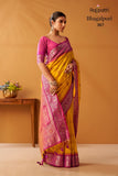 Pink and Yellow combination Modal Fancy Cotton Saree with Pochampalli Borders and Pallu -OEK001PY